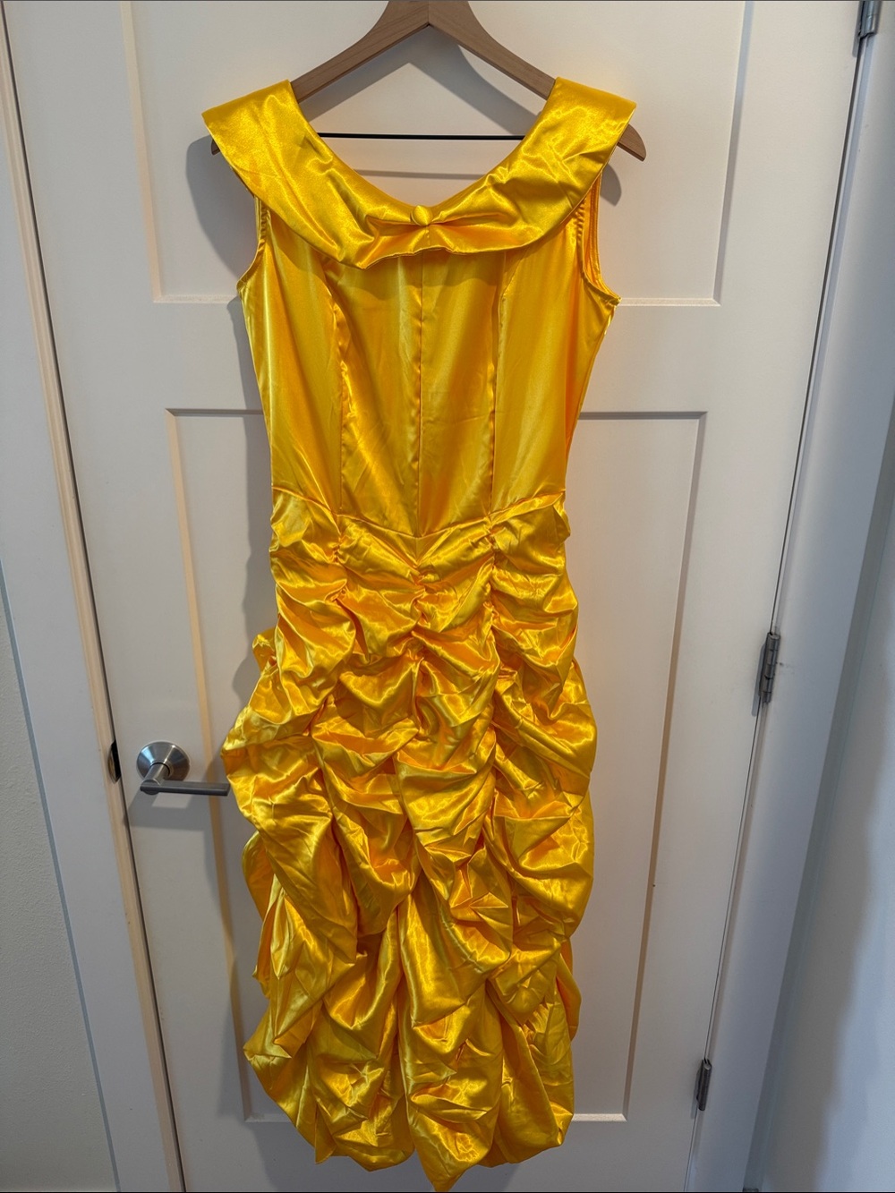 Vibrant Yellow Satin Ruffle Gown